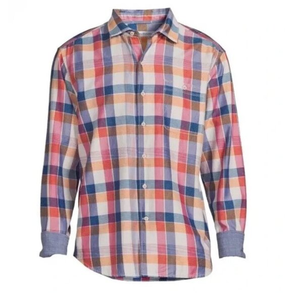 Tommy Bahama Men's Big & Tall 2XB Pure Coral Mendocino Button Front Plaid Shirt - Picture 8 of 9